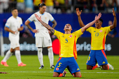 Kevin Castano celebrates defeating Uruguay 